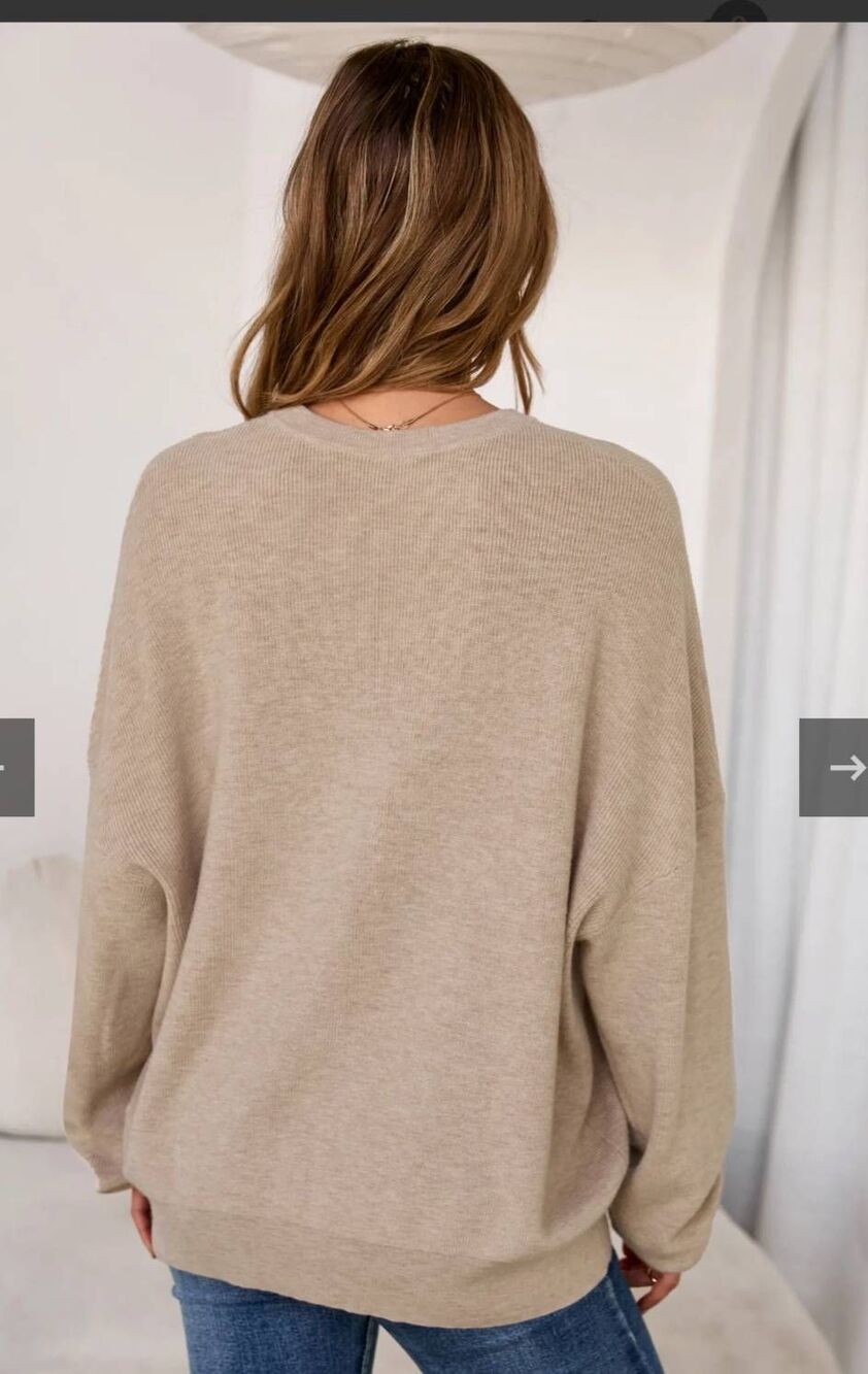 Arach&Cloz Women's Wool Blend Oversized Crewneck Fall Casual Sweater Size L - Picture 7 of 8